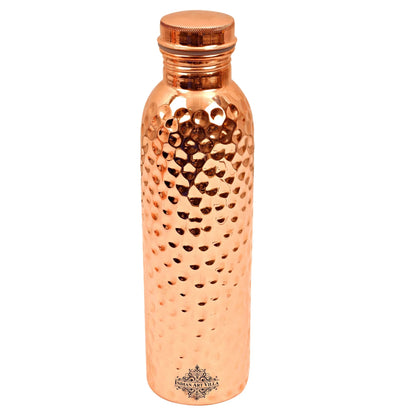 Indianartvilla Pure Copper Water Bottle Hammered Design with Health Benefits-1000 ML, Drinkware and Storage