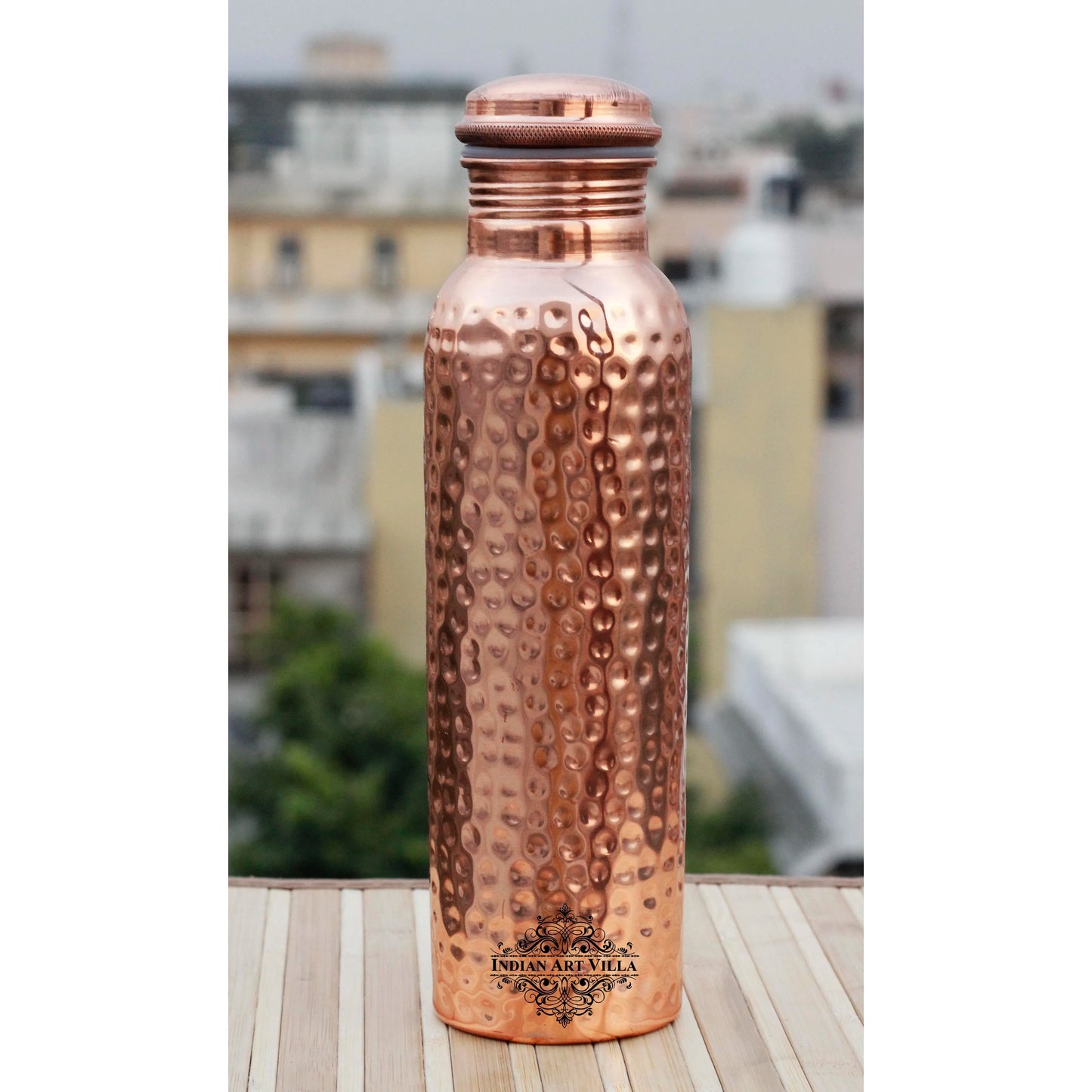 Indianartvilla Pure Copper Water Bottle Hammered Design with Health Benefits-1000 ML, Drinkware and Storage